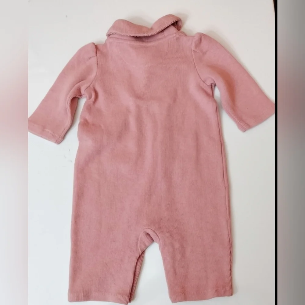 Ralph Lauren 3 Months Baby Girl Ripped Cotton Shawl Collar Coverall Pink